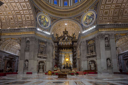 Vatican, Rome, Italy - January, 7, 2020. Interior of the Saint Peter cathedral of Vatican. The cathedral is the largest and the mos famous catholic church of the world.のeditorial素材