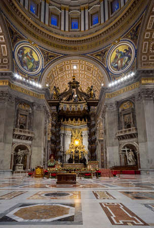 Vatican, Rome, Italy - January, 7, 2020. Interior of the Saint Peter cathedral of Vatican. The cathedral is the largest and the mos famous catholic church of the world.のeditorial素材
