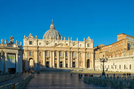 Vatican, Italy - January, 7, 2020. The square in front of the St. Peter cathedral of Vatican. The cathedral is one of the most famous travel distinations of the world.のeditorial素材