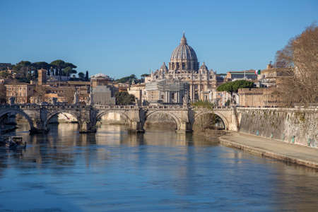 View to St. Peter cathedral of Vatican from the Umberto I bridge, Rome, Italyのeditorial素材