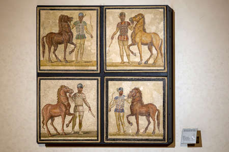 Rome, Italy - January, 8, 2020. Ancient mosaic on display of National Roman Museum. It shows exhibits from the pre- and early history of Rome, with a focus on archaeological findingsのeditorial素材