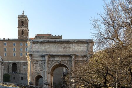 Arch of Septimius Severus at Roman forum, Rome Italyの写真素材