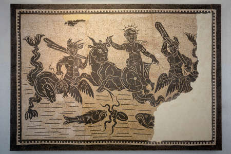 Rome, Italy - January, 8, 2020. Ancient mosaic on display of National Roman Museum. It shows exhibits from the pre- and early history of Rome, with a focus on archaeological findingsのeditorial素材