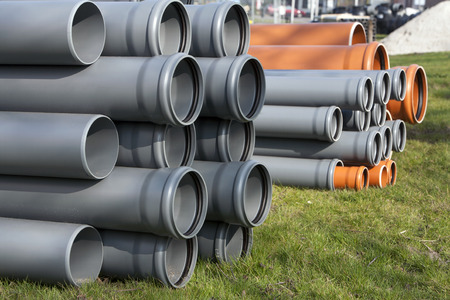 Pvc pipes on a construction siteの写真素材