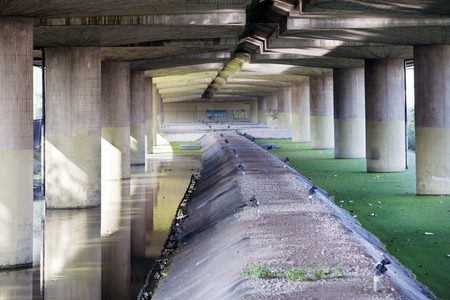 Pillars under an elevated roadの写真素材