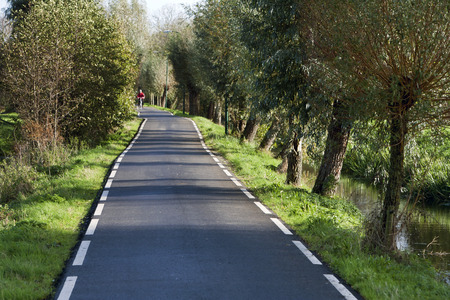 Single lane, two-way asphalt road in the Netherlands.の写真素材