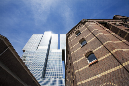 Modern architecture and old warehouses in Rotterdam, the Netherlandsの写真素材