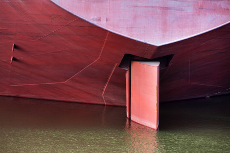 Rudder of a red shipの写真素材