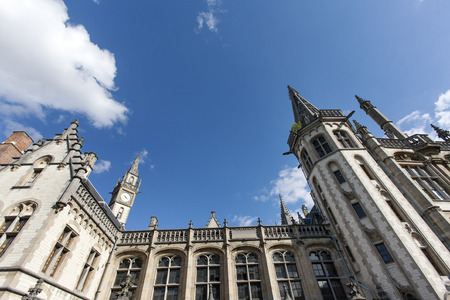 Facade of historic building in the famous city Gent in Belgiumの写真素材