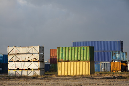 Cargo containers in different sizes and colors