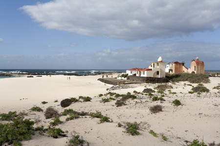 Beach of El Cotillo on Fuerteventura with idyllic houses