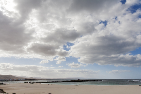 Beach of El Cotillo on Fuerteventura on a cloudy dayの写真素材