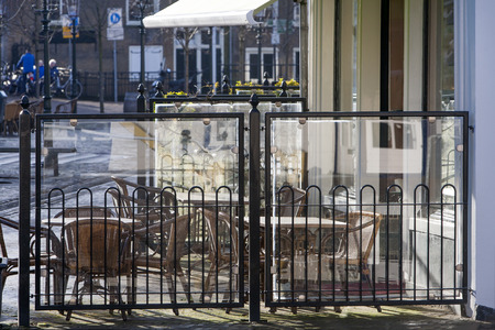 Small outdoor street restaurant in the Netherlandsの写真素材