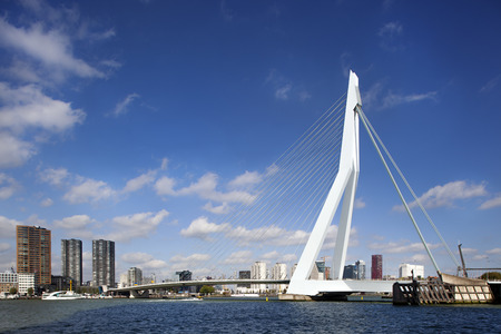 Erasmus bridge seen from the south bank to the center of the cityのeditorial素材
