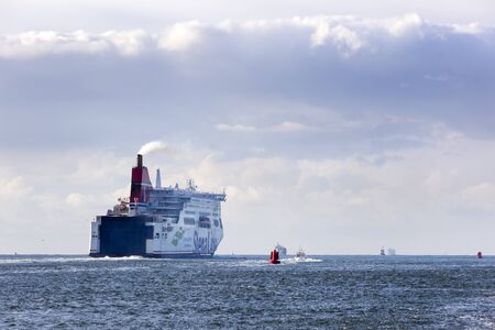 Hoek van Holland, Netherlands - November 13, 2019: Backside of a Stena line ferry leaving Hoek van Holland direction Englandのeditorial素材