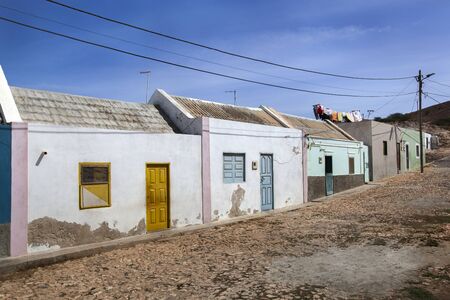 Street with colorful houses in Bofareira on the island Boa Vista of Cape Verdeの写真素材