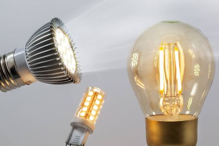 Energy saving illuminated warm led lights and a cold led spotlight with a beam