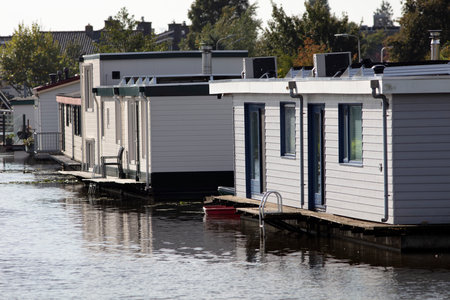 Houseboats exterior near Moordrecht in the Netherlandsの写真素材