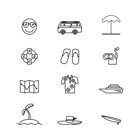 Summertime traveling vector icon with outline colorのイラスト素材