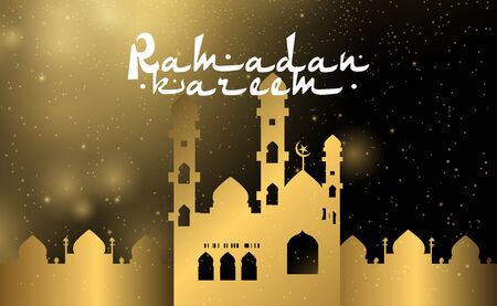Ramadan Kareem islamic, illustration with mosque and golden sparklingのイラスト素材