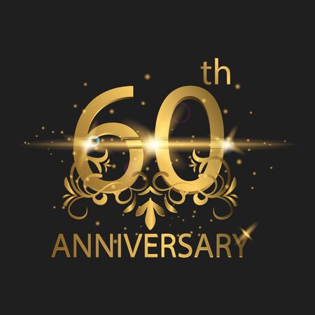 60th years anniversary celebration. 60th anniversary logo with gold color, foil, sparkleのイラスト素材