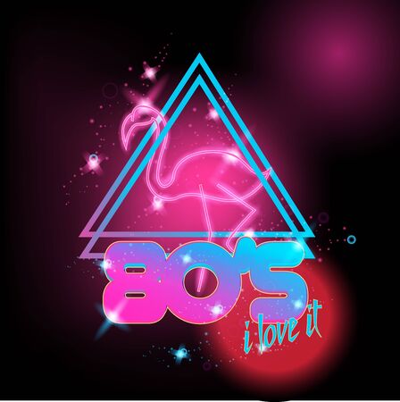 Retro style 80s disco design neon. Landscape with grid of 80s styled retroのイラスト素材