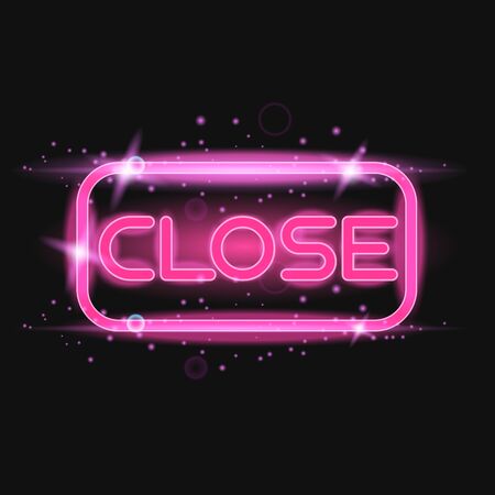 Pink neon light glowing sign Open and sign Close against a black wall background electric illustrationのイラスト素材