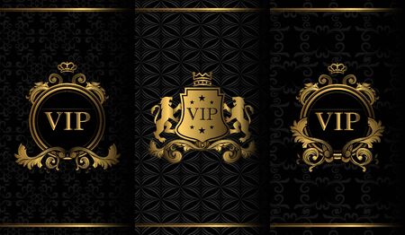Set template VIP illustration badges decorative frame in vintage style with retro border for premium ornament vectorのイラスト素材