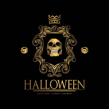 vector set of happy halloween luxury vintage badges, emblems and labels. halloween party templatesのイラスト素材