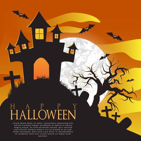 Halloween night background with full Moon illustrationのイラスト素材