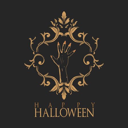 vector set of happy halloween luxury vintage badges, emblems and labels. halloween party templatesのイラスト素材