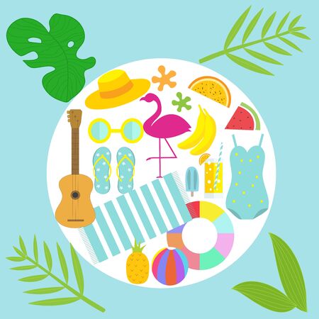 Summer tropical vector design for illustration with exotic, hibiscus flowersのイラスト素材