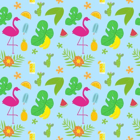 Summer tropical vector design for illustration or pattern with exotic, hibiscus flowersのイラスト素材