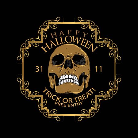 vector set of happy halloween luxury vintage badges, emblems and labels. halloween party templatesのイラスト素材