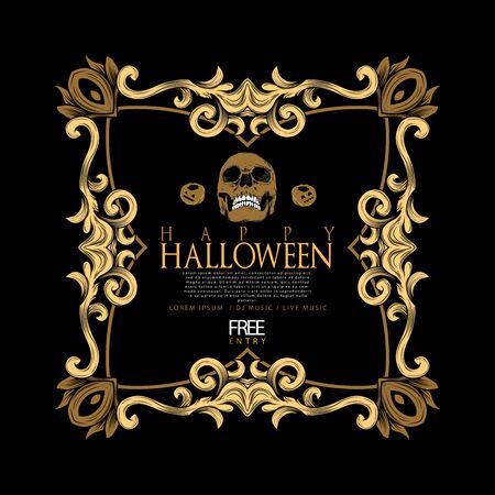 vector set of happy halloween luxury vintage badges, emblems and labels. halloween party templatesのイラスト素材