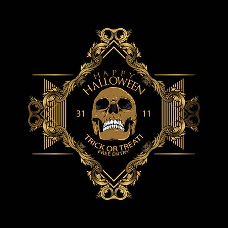 vector set of happy halloween luxury vintage badges, emblems and labels. halloween party templatesのイラスト素材