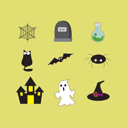 vector set with Halloween illustrations and iconsのイラスト素材