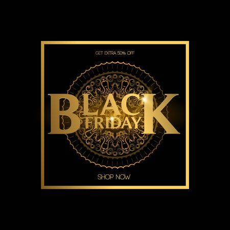 Black Friday sale, banner, poster, logo. Luxury gold. Advertising Poster design. Sale Discount banners, labels, prints posters, web presentation. Vector illustration.のイラスト素材