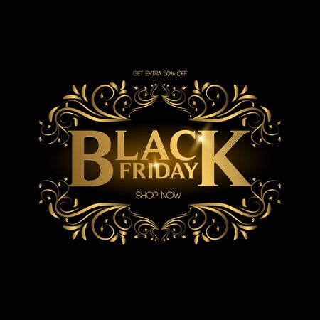 Black Friday sale, banner, poster, logo. Luxury gold. Advertising Poster design. Sale Discount banners, labels, prints posters, web presentation. Vector illustration.のイラスト素材