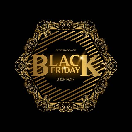 Black Friday sale, banner, poster, logo. Luxury gold. Advertising Poster design. Sale Discount banners, labels, prints posters, web presentation. Vector illustration.のイラスト素材