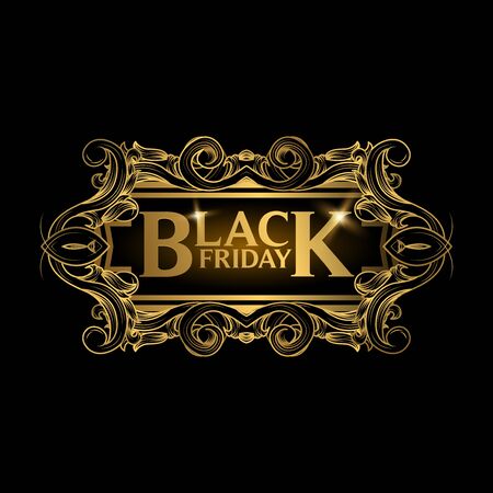 Black Friday sale, banner, poster, logo. Luxury gold. Advertising Poster design. Sale Discount banners, labels, prints posters, web presentation. Vector illustration.のイラスト素材