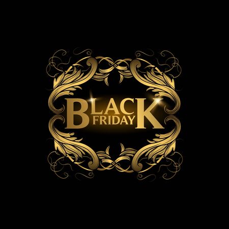 Black Friday sale, banner, poster, logo. Luxury gold. Advertising Poster design. Sale Discount banners, labels, prints posters, web presentation. Vector illustration.のイラスト素材