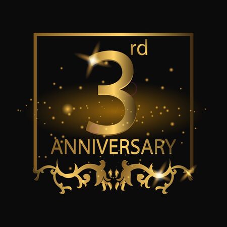 3rd years anniversary celebration. 3rd anniversary logo with gold color, foil, sparkleのイラスト素材