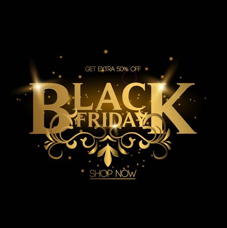 Black Friday sale, banner, poster, logo. Luxury gold. Advertising Poster design. Sale Discount banners, labels, prints posters, web presentation. Vector illustration.のイラスト素材