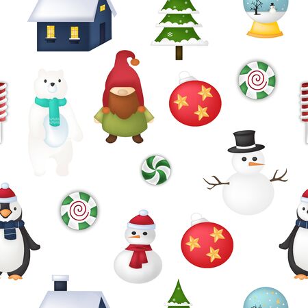 Merry Christmas winter holiday backgrounds. Collection of seamless patterns. Vector illustration.のイラスト素材