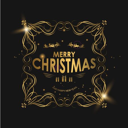 Merry Christmas luxury on black background. Shining Gold. Vector illustrationのイラスト素材