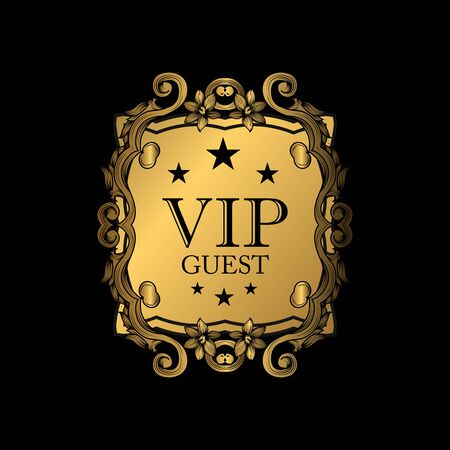 VIP party premium invitation card with luxury gold design. Black and golden design template. Decorative background with ornament patternのイラスト素材