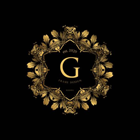 Luxury Background with Gold Color. templates with design element ornament, label, logo. made with golden luxury flower on ornament backgroundのイラスト素材
