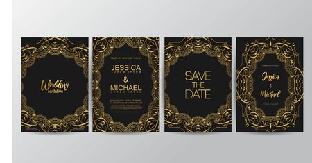 Premium luxury wedding invitation cards with gold geometric line design vectorのイラスト素材
