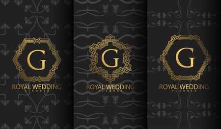 Set of Packaging Templates with Design Element Ornament, Label . Made with Golden Luxury Flower on Ornament Background.のイラスト素材